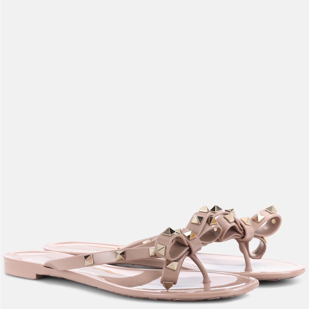 🇺🇸Memorial Day Sale🇺🇸 Valentino Rockstud PVC Flat Thong Sandals ⭐️🎆